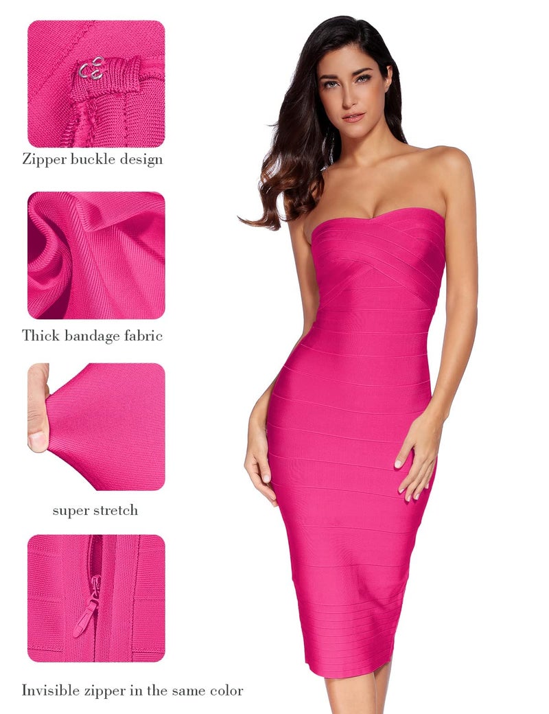 Meilun Women's Midi Cocktail Dresses Strapless Bandage Bodycon Dress Wedding Party Dress(Rose,S) - Image 4